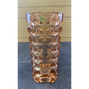VTG Luminarc Peach/Pink Heavy Flower Vase Made in‎ France/Signed Height 9.75 in